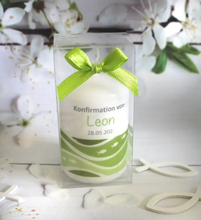 Gastgeschenk Kerze zur Konfirmation - Kommunion oder Taufe "Welle" Design 302 – Bild 4