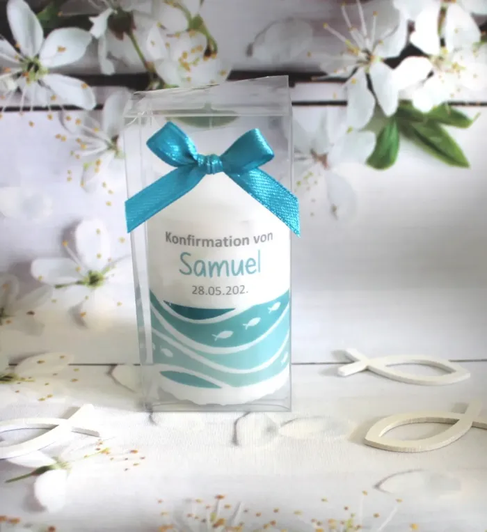 Gastgeschenk Kerze zur Konfirmation - Kommunion oder Taufe "Welle" Design 302 – Bild 7