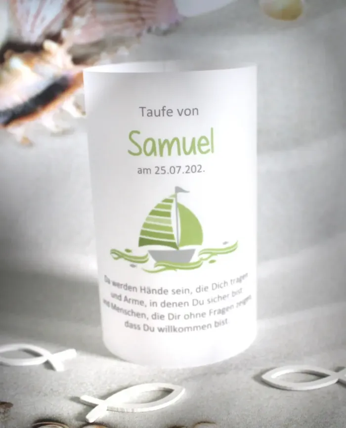 Lichthülle, Windlicht Pergament zur Taufe, Konfirmation, Kommunion oder Firmung "Schiff" Design 206 – Bild 3