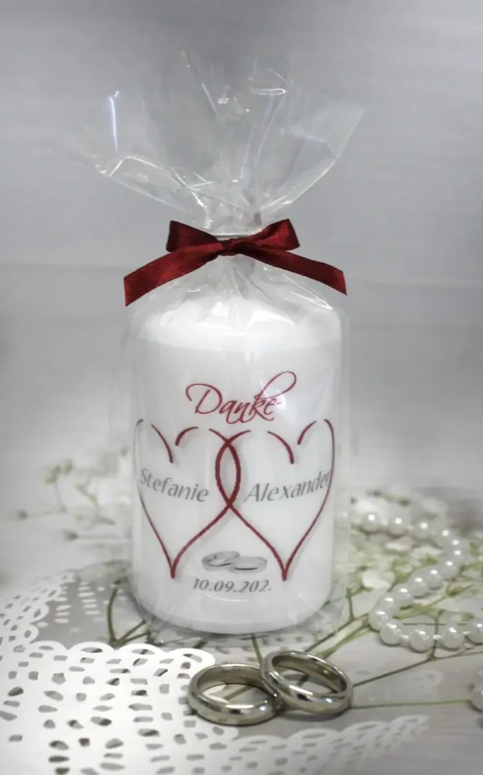 Gastgeschenk Kerze zur Hochzeit "2 Herzen" personalisiert, Design 10001 – Bild 7