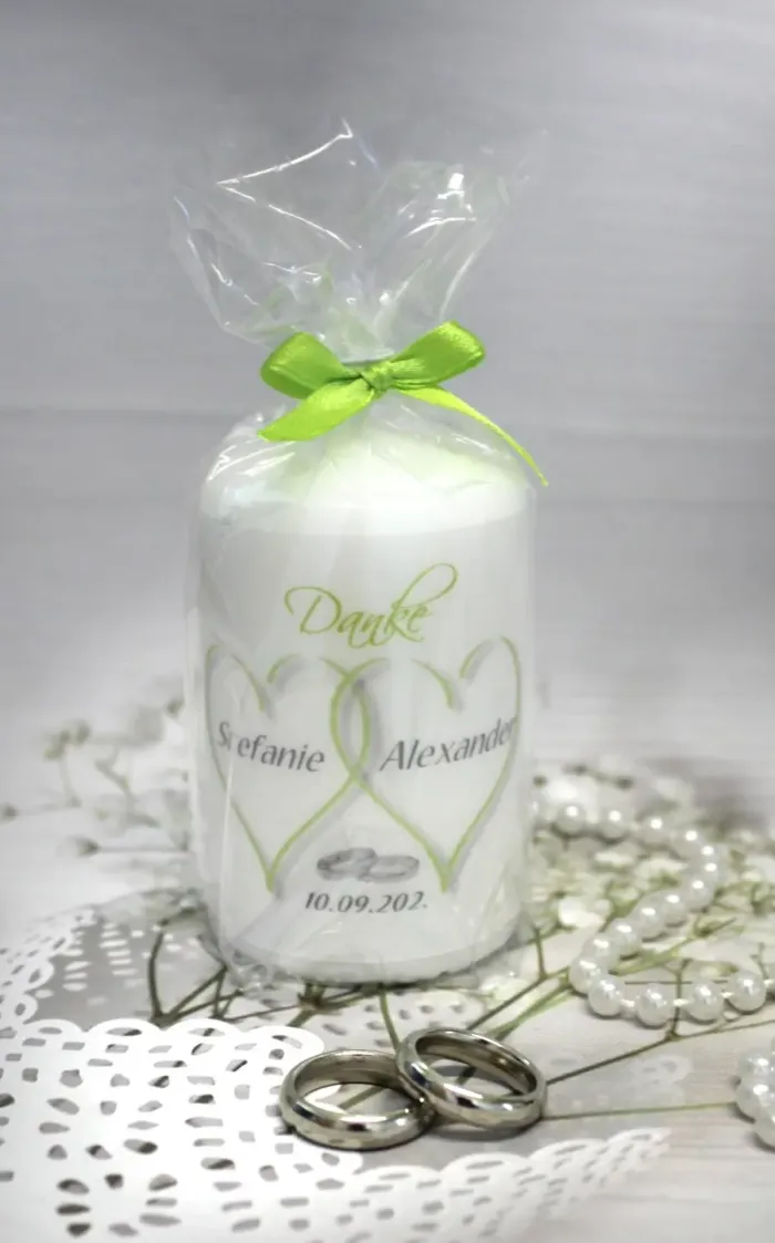 Gastgeschenk Kerze zur Hochzeit "2 Herzen" personalisiert, Design 10001 – Bild 4