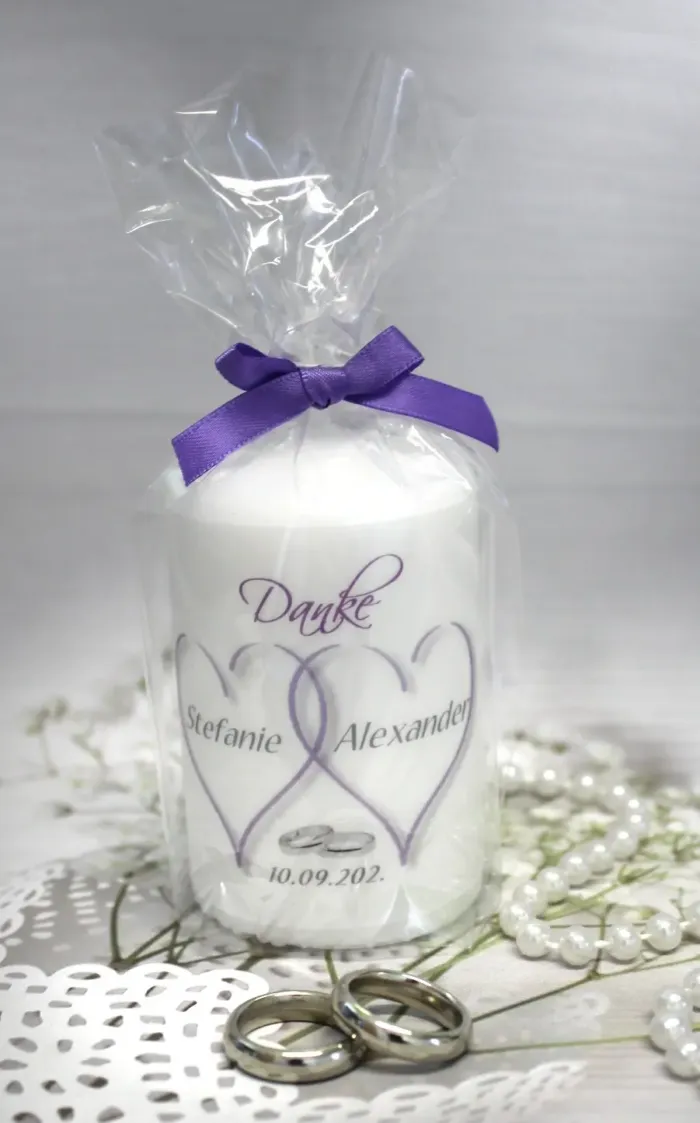 Gastgeschenk Kerze zur Hochzeit "2 Herzen" personalisiert, Design 10001 – Bild 5