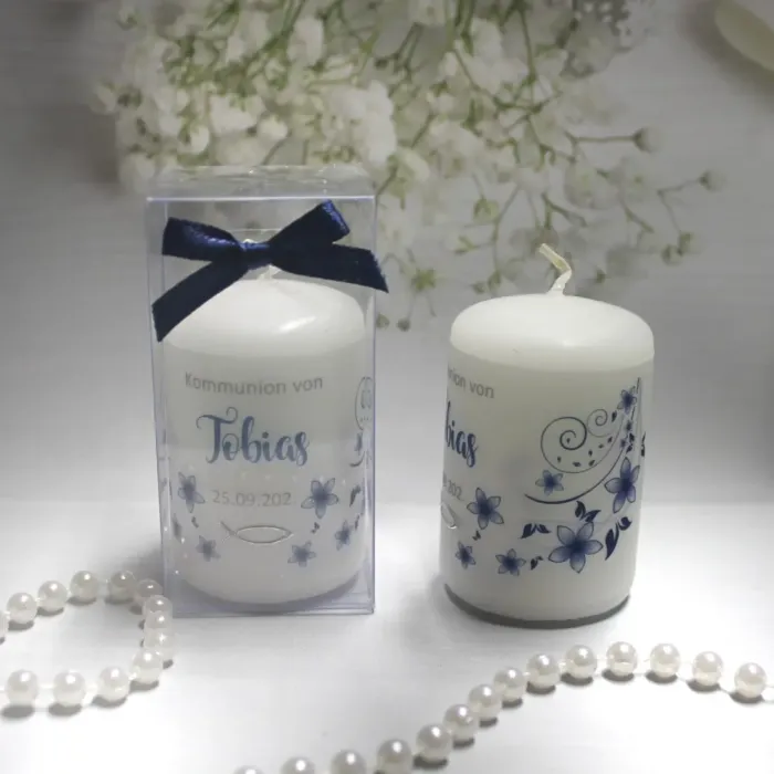 Gastgeschenk Kerze "Blüten" zur Konfirmation, Kommunion oder Taufe, personalisiert Design 301 – Bild 3