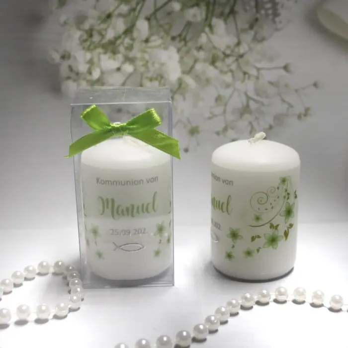 Gastgeschenk Kerze "Blüten" zur Konfirmation, Kommunion oder Taufe, personalisiert Design 301 – Bild 4