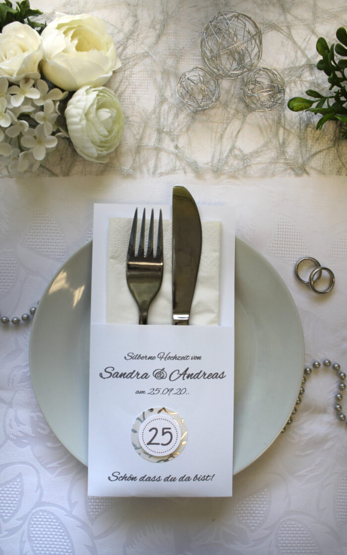 Bestecktasche zur "Silbernen Hochzeit" personalisiert, Design 7152