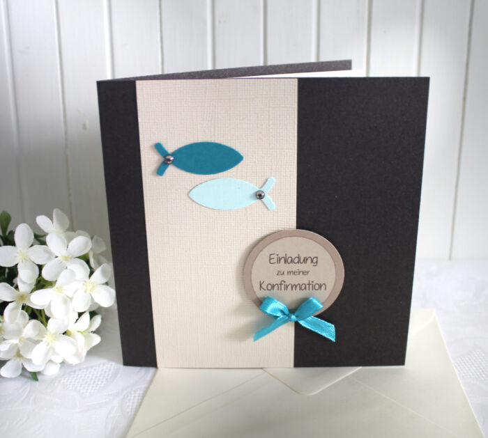 Bastelset DIY Einladung zur Konfirmation-Kommunion-Firmung-Taufe hochwertige Qualität incl. Umschlag & Einlegeblatt Design K03