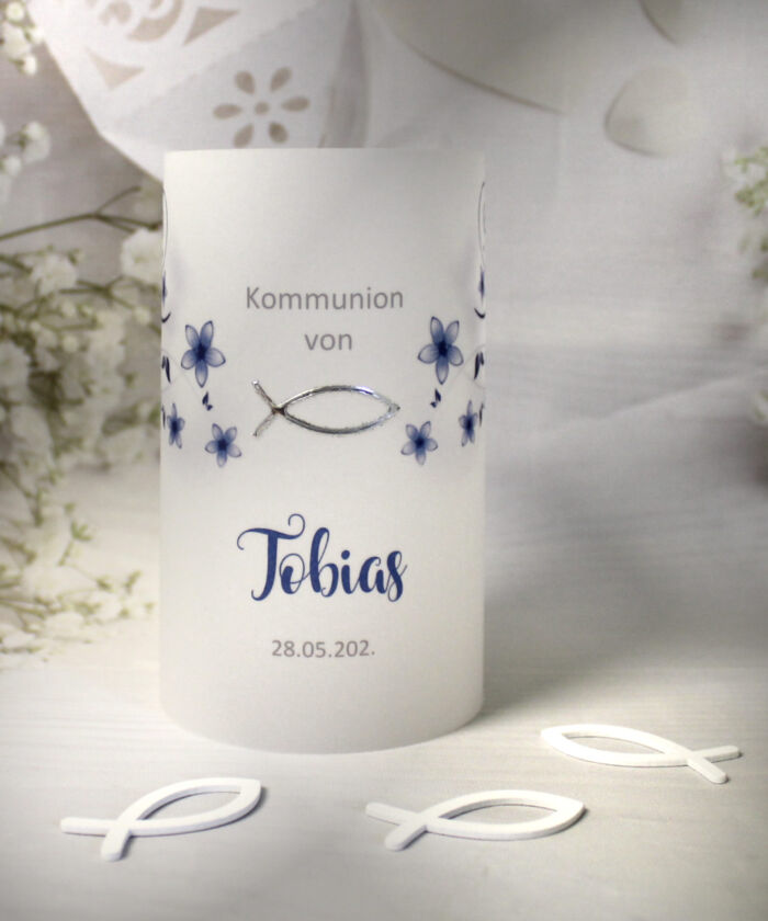 Lichthülle, Windlicht Pergament zur Konfirmation, Kommunion oder Taufe "Blüten" Design 301 – Bild 5