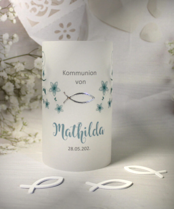 Lichthülle, Windlicht Pergament zur Konfirmation, Kommunion oder Taufe "Blüten" Design 301 – Bild 2