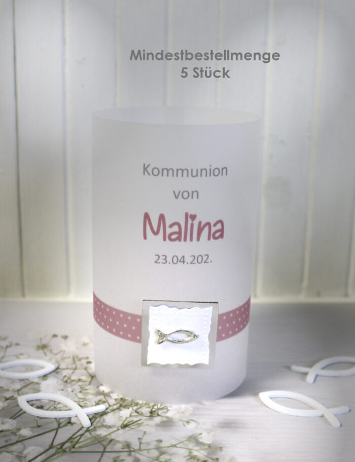 Lichthülle, Windlicht Pergament "Taag Fisch" für Konfirmation,Kommunion oder Taufe, Design304 – Bild 6