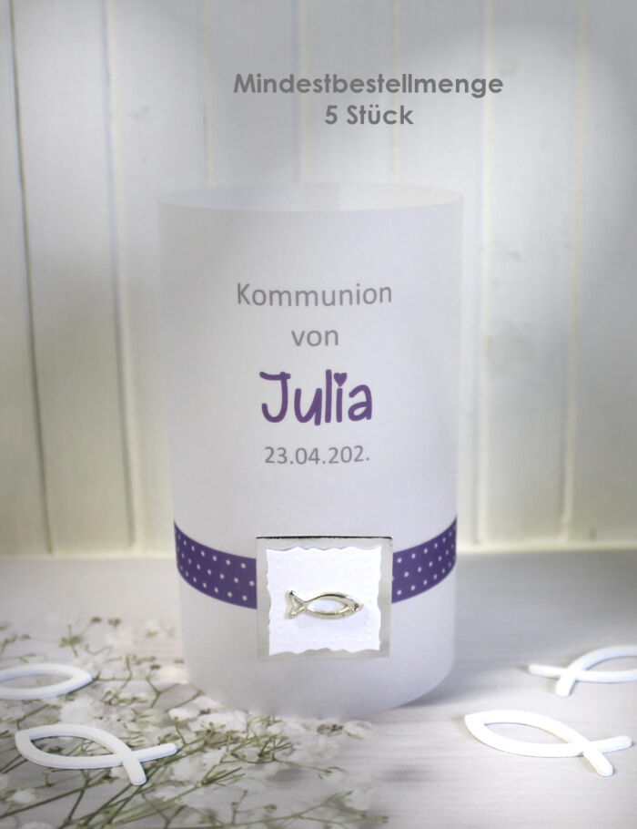 Lichthülle, Windlicht Pergament "Taag Fisch" für Konfirmation,Kommunion oder Taufe, Design304 – Bild 3