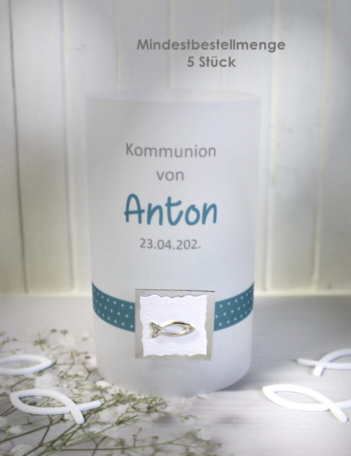 Lichthülle, Windlicht Pergament "Taag Fisch" für Konfirmation,Kommunion oder Taufe, Design304 – Bild 2