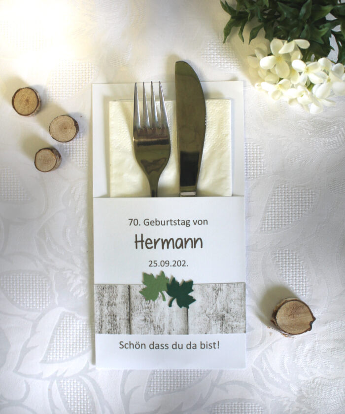 Bestecktasche Holzoptik zum Geburtstag, personalisiert, Design 7204