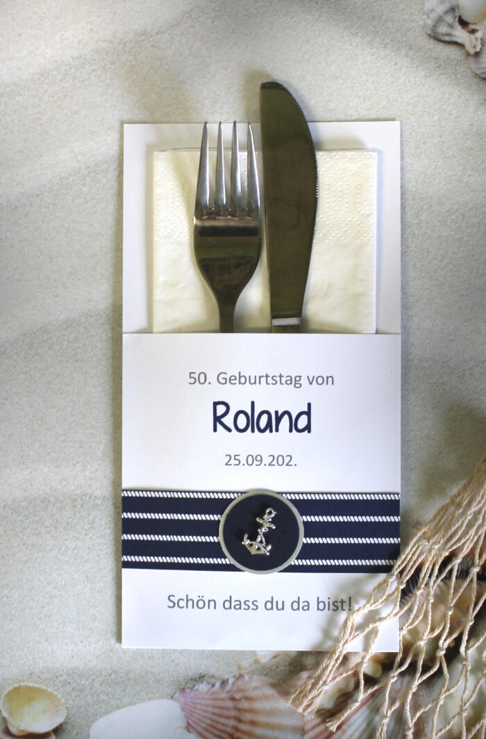 Bestecktasche "Anker Maritim" zum Geburtstag, personalisiert, Design 7205