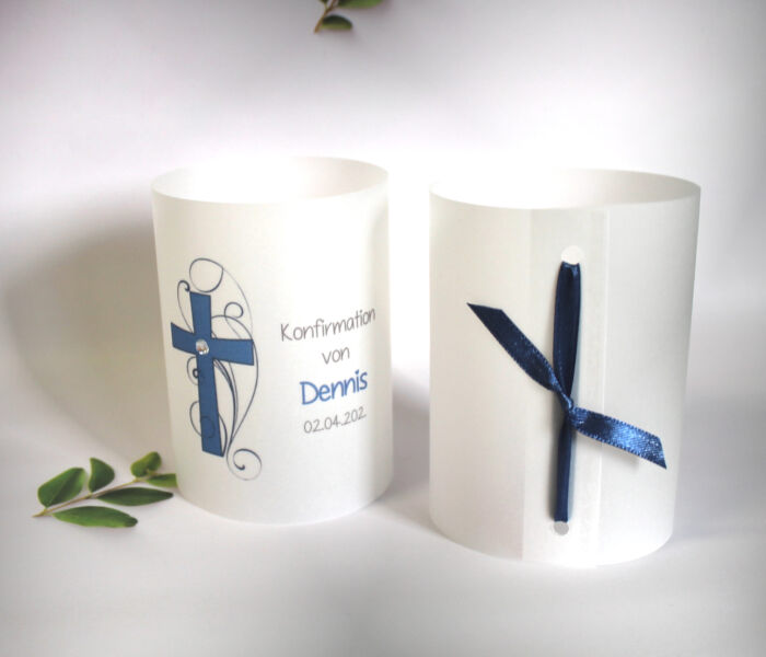 Lichthülle, Windlicht Pergament zur Konfirmation, Kommunion oder Taufe, zum kleinen Preis!! Design 908 Kreuz – Bild 5
