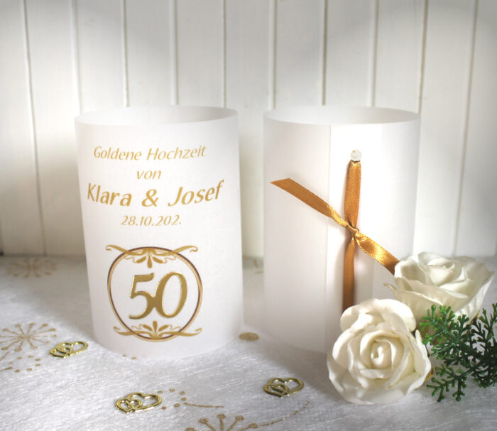 Lichthülle, Windlicht Pergament zur Goldenen Hochzeit, zum kleinen Preis!! Design 953 Zahl 50
