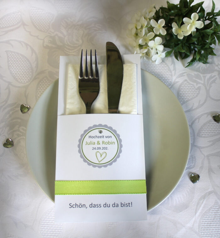 Bestecktasche zur Hochzeit zum kleinen Preis Design 426 wahlweise in 6 Farben: lila-apfelgrün-mint-bordeauxrot-blau-altrosa – Bild 4