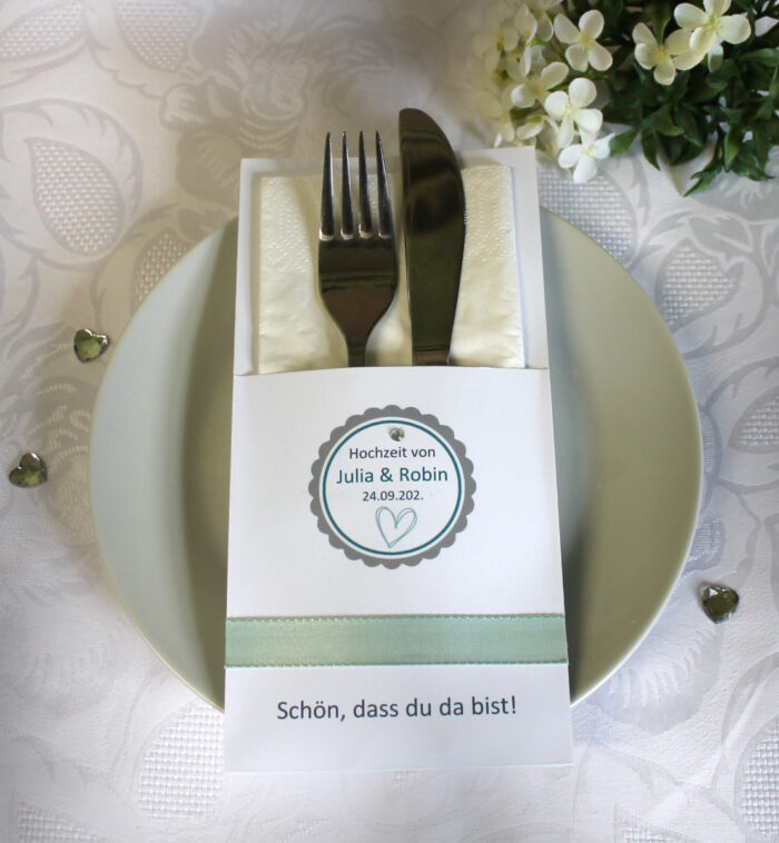 Bestecktasche zur Hochzeit zum kleinen Preis Design 426 wahlweise in 6 Farben: lila-apfelgrün-mint-bordeauxrot-blau-altrosa – Bild 5