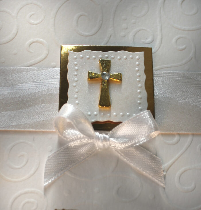 Bastelset DIY Einladung zur Konfirmation-Kommunion-Firmung-Taufe, gold Kreuz hochwertige Qualität incl. Umschlag & Einlegeblatt Design K14 – Bild 2