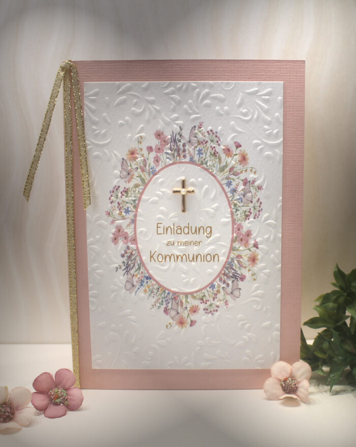 Bastelset DIY Einladung "Blütentraum" zur Konfirmation-Kommunion-Firmung-Taufe hochwertige Qualität incl. Umschlag & Einlegeblatt Design K21