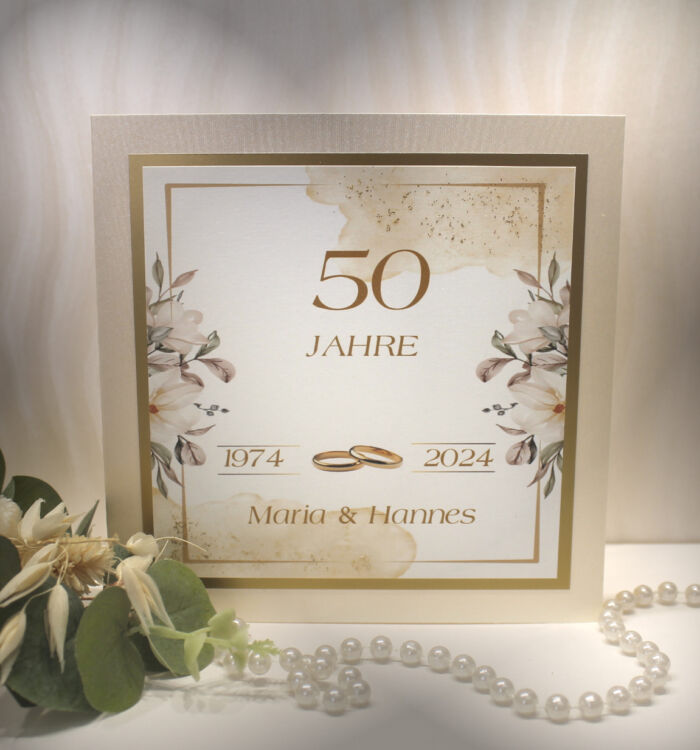 Einladung zur Goldenen Hochzeit incl. Personalisierung, Einlegeblatt & Umschlag Design 12816