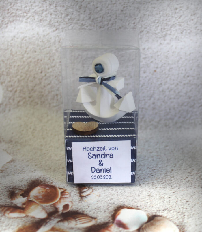 Gastgeschenk zur Hochzeit "Anker Maritim" personalisiert, in der edlen Geschenkschachtel ein Must have für jede Hochzeit im Maritimen Stil – Bild 2