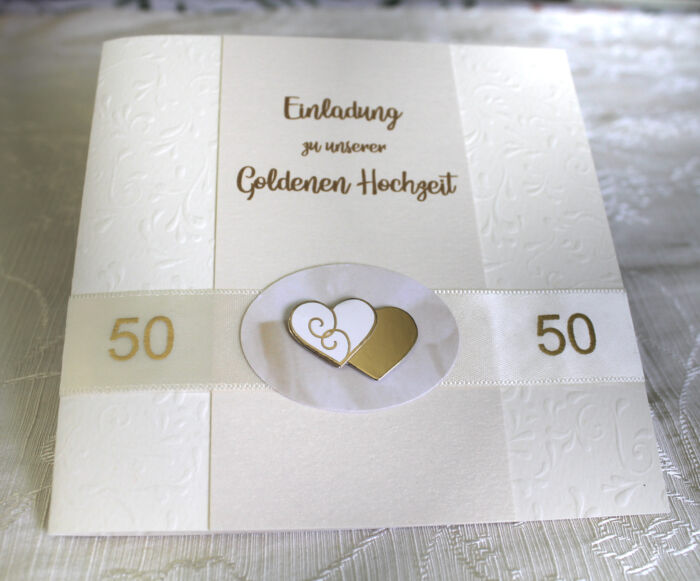 Einladung zur Goldenen Hochzeit "Herz" aus edlem geprägtem Karton incl. Einlegeblatt & Umschlag Design 12812 – Bild 2