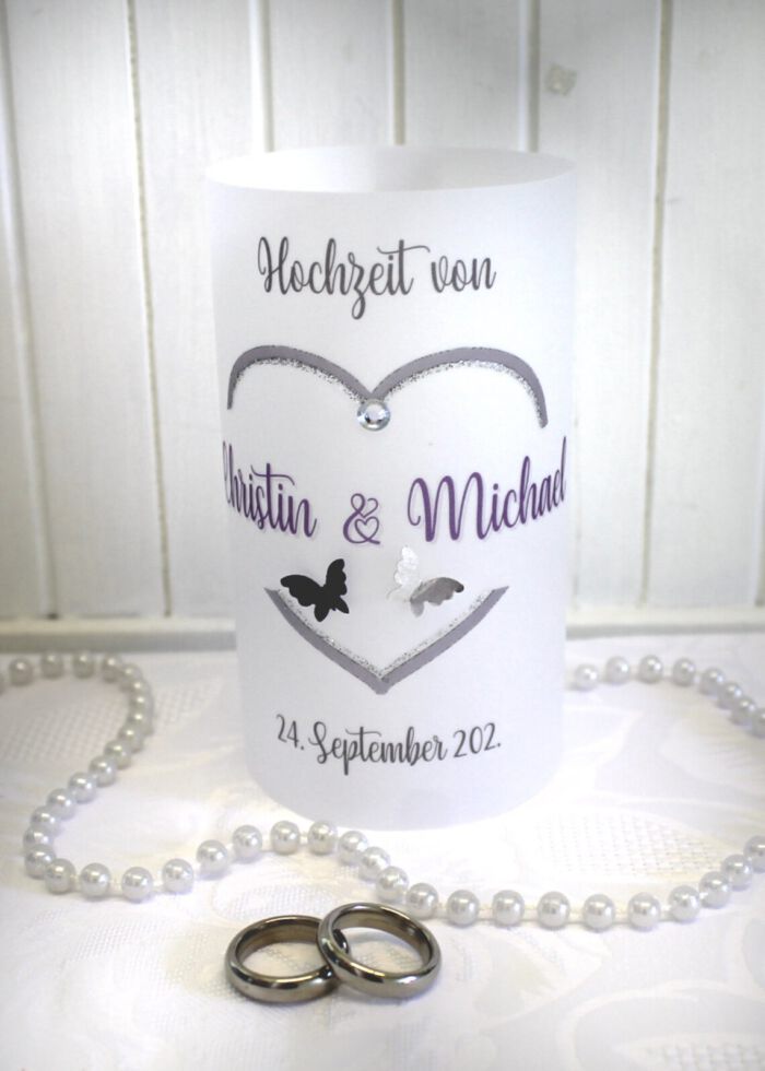 Lichthülle, Windlicht Pergament "Herz mit Schmetterlingen" zur Hochzeit Design 10002 – Bild 4