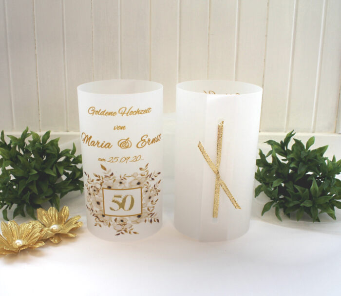 Lichthülle, Windlicht Pergament "Zur goldenen Hochzeit" Design 400
