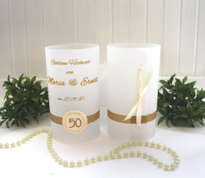 Lichthülle, Windlicht Pergament "Zur goldenen Hochzeit" Design 401