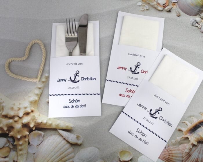 Bestecktasche zur Hochzeit "Anker", personalisiert, Design 414