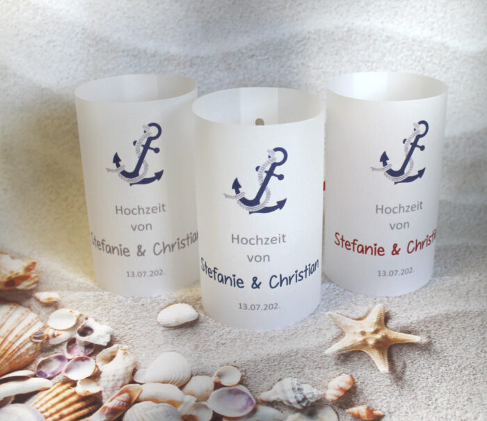 Windlicht zur Hochzeit "Anker Maritim" personalisiert, Design 414