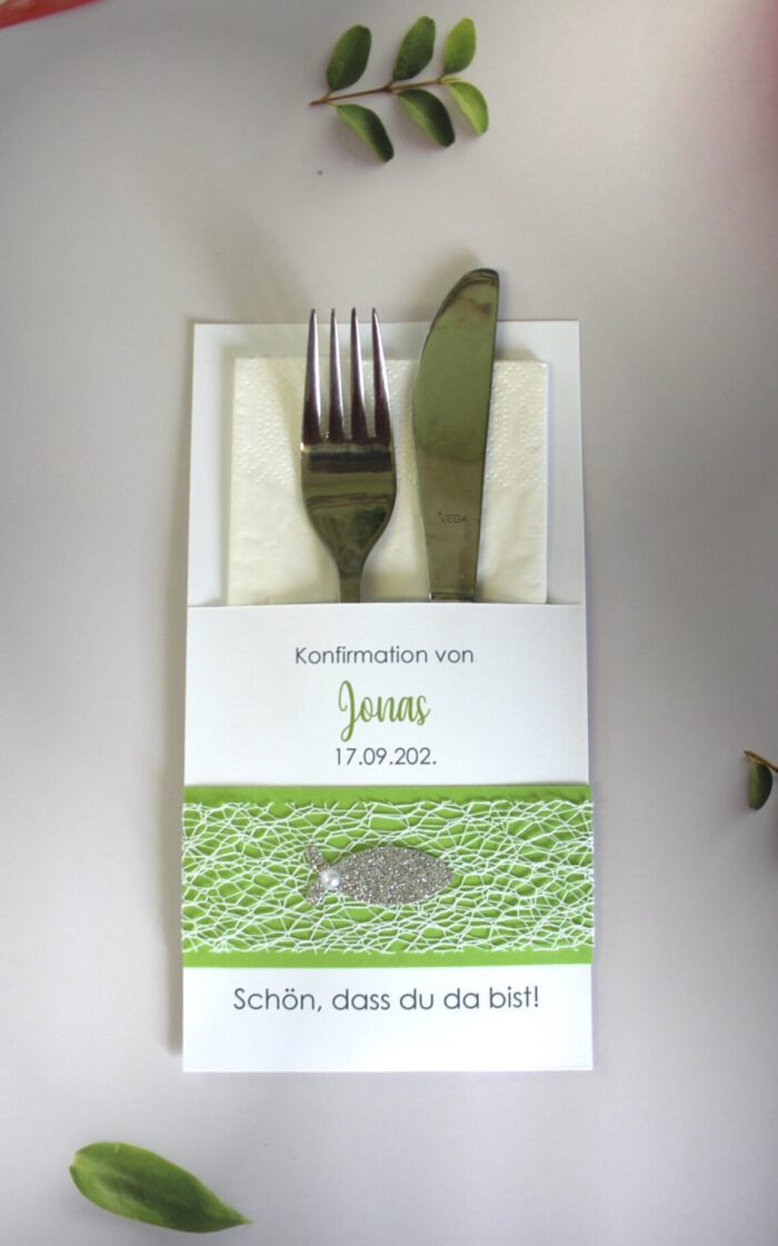 Bestecktasche "Gitter" zur Konfirmation, Kommunion, Firmung oder Taufe Design 5002 in grün-blau-lila-rosa oder türkis – Bild 4