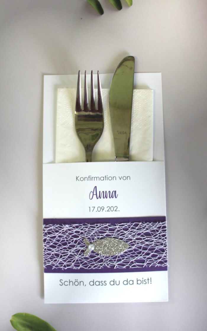 Bestecktasche "Gitter" zur Konfirmation, Kommunion, Firmung oder Taufe Design 5002 in grün-blau-lila-rosa oder türkis – Bild 5