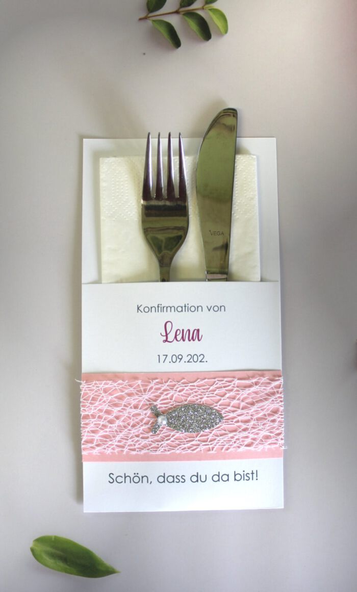 Bestecktasche "Gitter" zur Konfirmation, Kommunion, Firmung oder Taufe Design 5002 in grün-blau-lila-rosa oder türkis – Bild 6