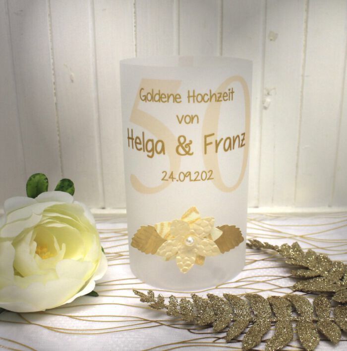 Lichthülle, Windlicht Pergament zur goldenen Hochzeit "Blüte" Design 7108