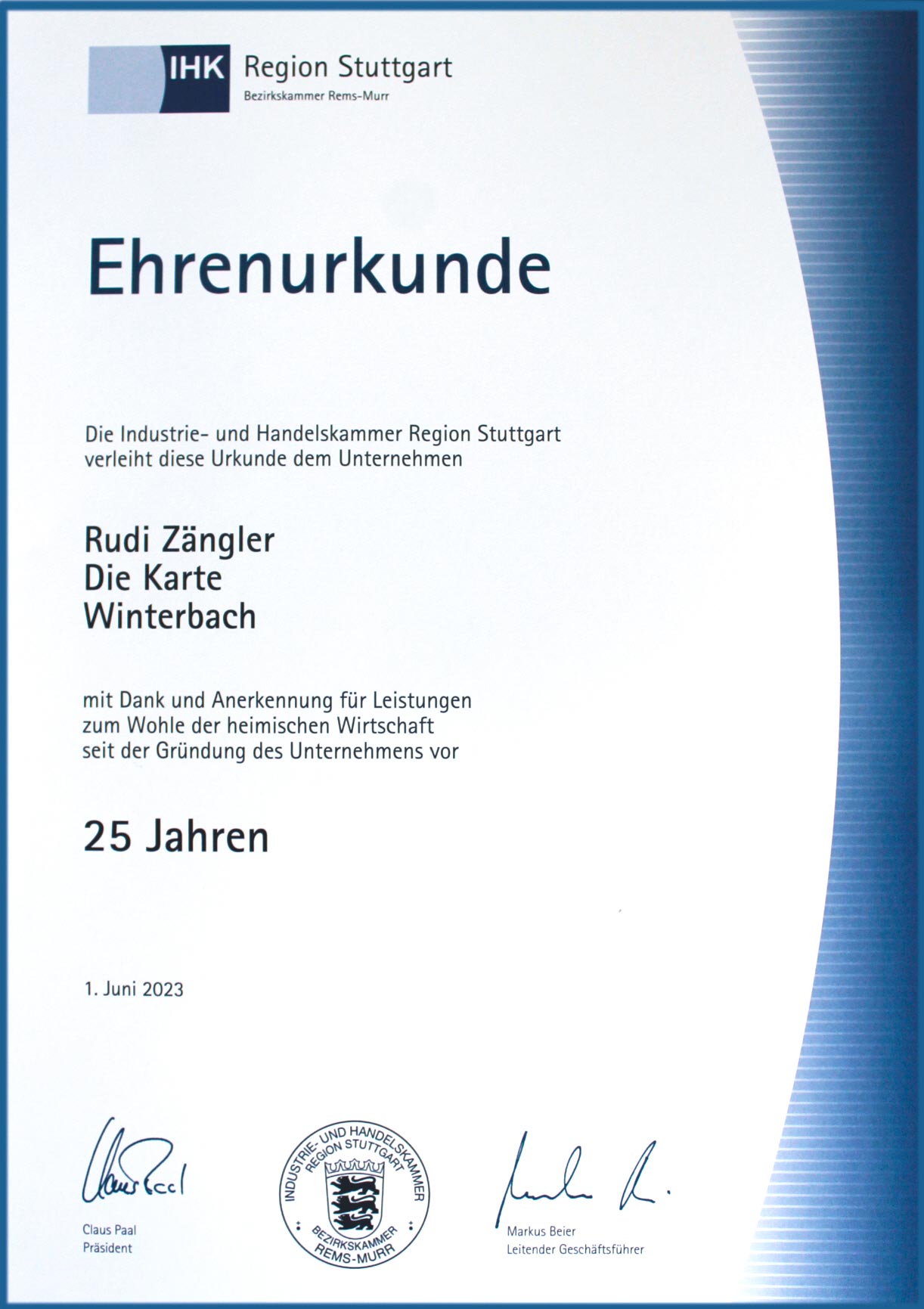 EhrenurkundeIHK