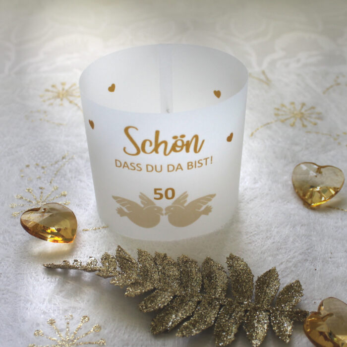 Lichthülle, Windlicht Pergament 5 Stück "Schön dass du da bist" zur Goldenen Hochzeit Design 410 Wählen Sie selbst! – Bild 3