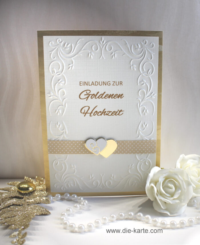 Einladungskarte zur Goldenen Hochzeit "Herzen", hochwertige Qualität incl. Umschlag & Einlegeblatt Design 12814