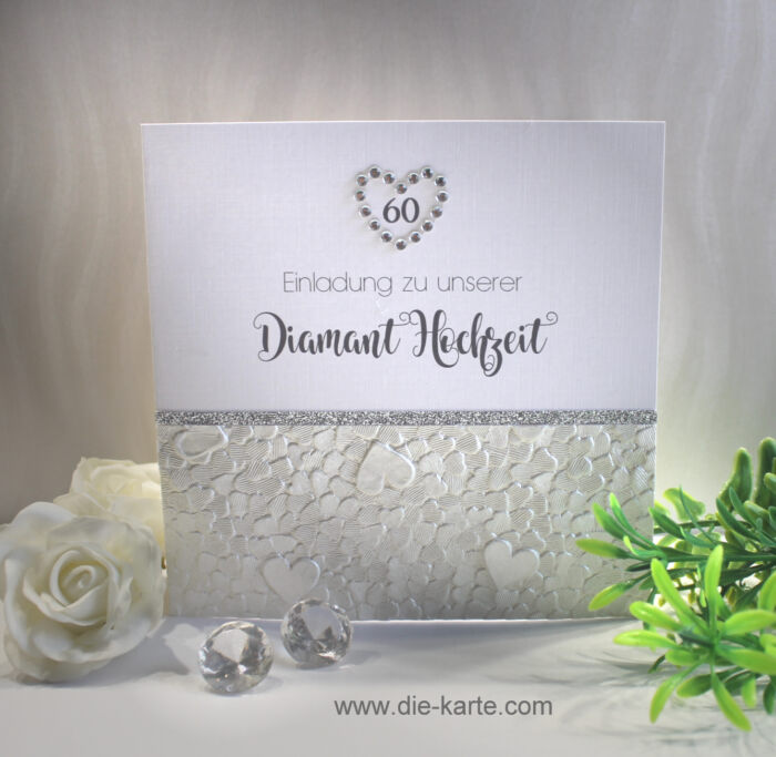 Einladungskarte zur Diamant Hochzeit "60", hochwertige Qualität incl. Umschlag & Einlegeblatt Design 12819