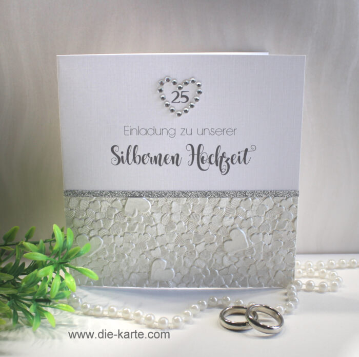 Einladungskarte zur Silbernen Hochzeit "25", hochwertige Qualität incl. Umschlag & Einlegeblatt Design 12819