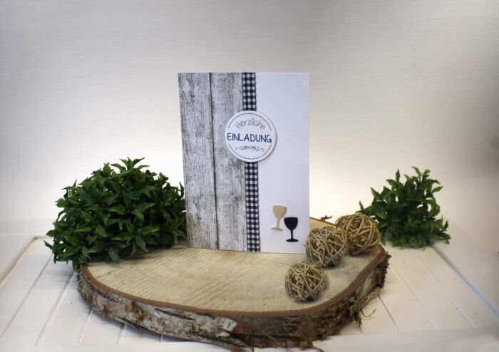 Einladung zum Geburtstag Holzoptik "Gläser" incl. Einlegeblatt & Umschlag Design 95001