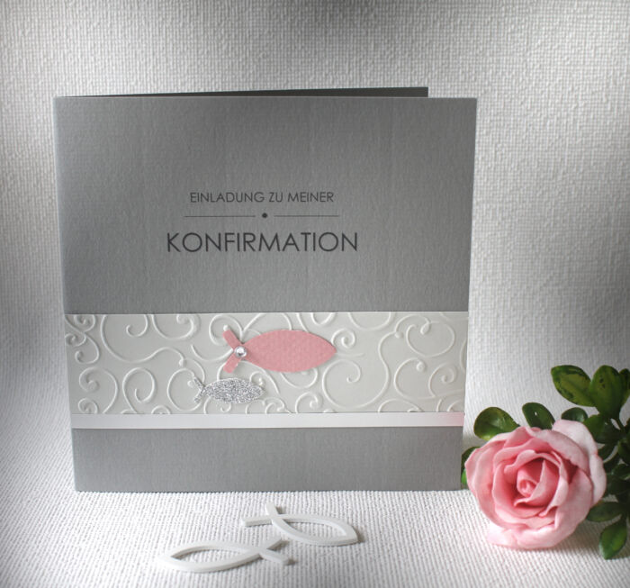 Bastelset DIY Einladung zur Konfirmation-Kommunion-Firmung-Taufe hochwertige Qualität incl. Umschlag & Einlegeblatt Design K01