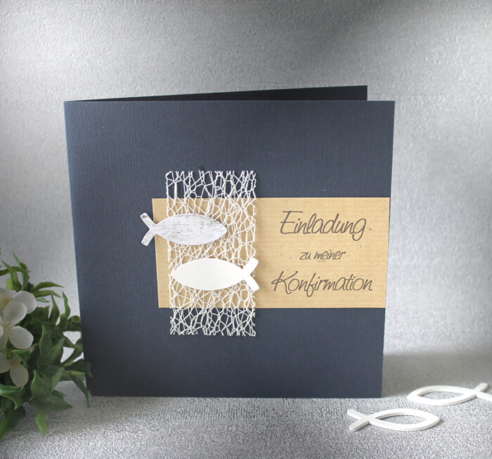 Bastelset DIY Einladung zur Konfirmation, Kommunion, Firmung oder Taufe „blau" incl. Umschlag & Einlegeblatt Design K02