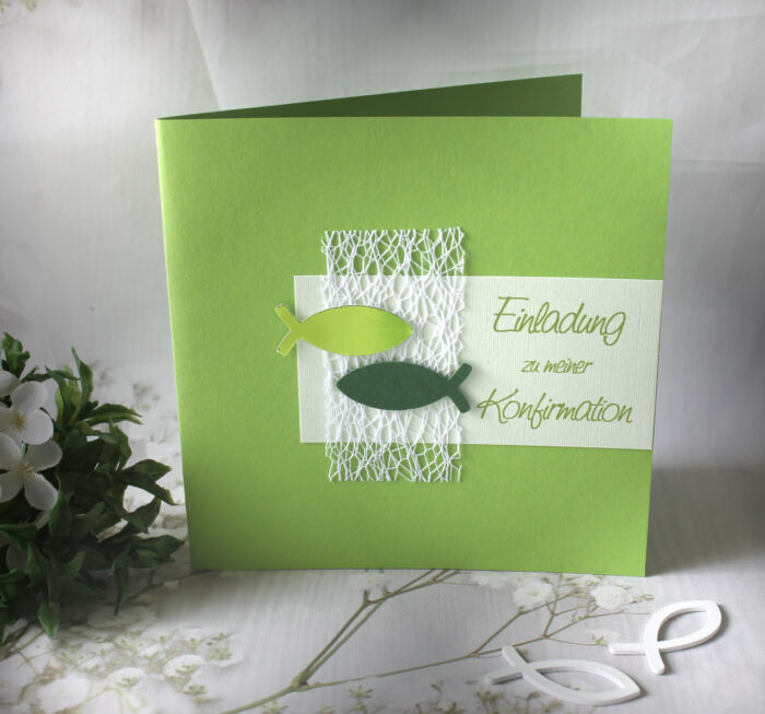 Bastelset DIY Einladung zur Konfirmation, Kommunion, Firmung oder Taufe „grün" incl. Umschlag & Einlegeblatt Design K02