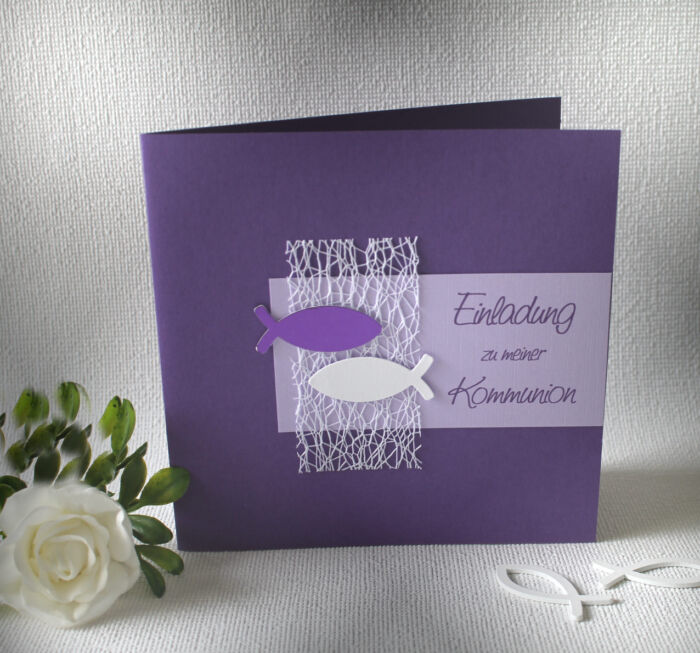 Bastelset DIY Einladung zur Konfirmation, Kommunion, Firmung oder Taufe „lila" incl. Umschlag & Einlegeblatt Design K02