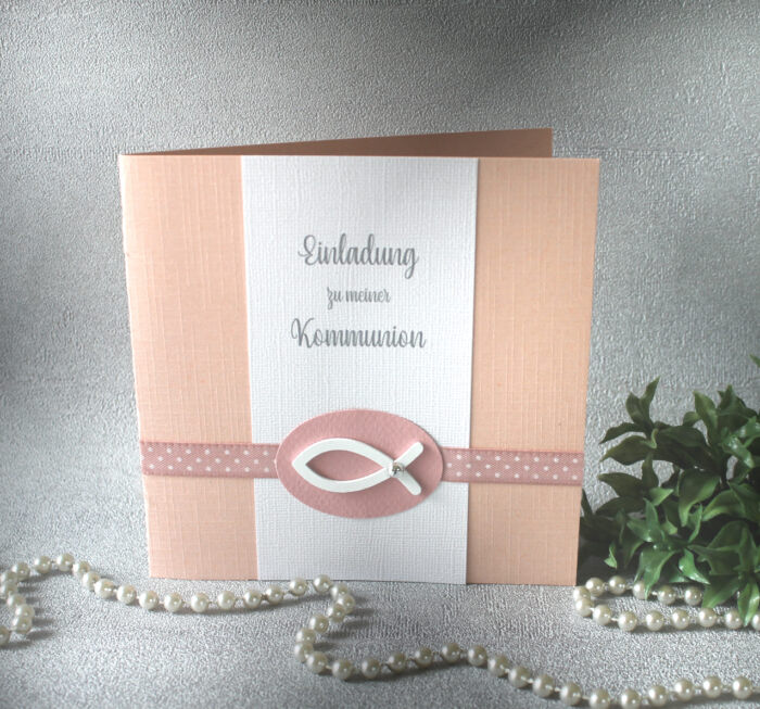 Bastelset DIY Einladung zur Konfirmation, Kommunion, Firmung oder Taufe "altrosa" incl. Umschlag & Einlegeblatt Design K11
