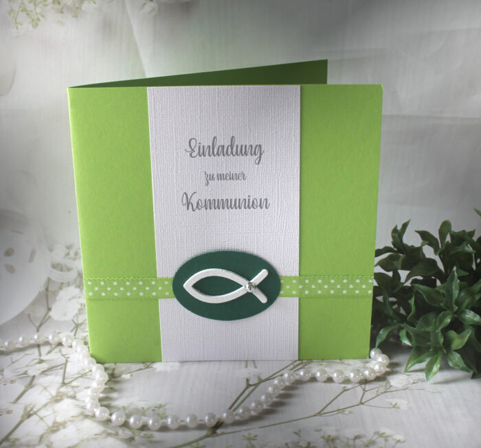 Bastelset DIY Einladung zur Konfirmation, Kommunion, Firmung oder Taufe "grün" incl. Umschlag & Einlegeblatt Design K11