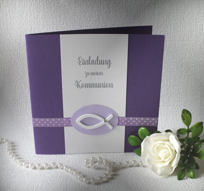 Bastelset DIY Einladung zur Konfirmation, Kommunion, Firmung oder Taufe "lila" incl. Umschlag & Einlegeblatt Design K11