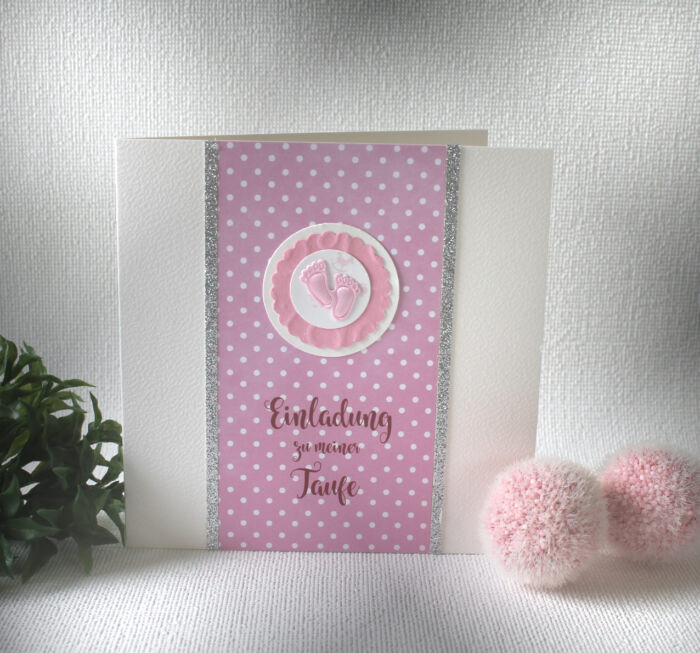 Bastelset DIY Einladung zur Taufe "Füsse" rosa, hochwertige Qualität incl. Umschlag & Einlegeblatt Design TA02