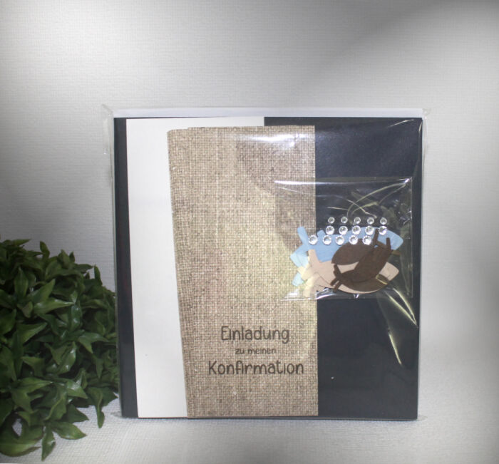Bastelset DIY Einladung zur Konfirmation, Kommunion, Firmung oder Taufe "Leinen" incl. Umschlag & Einlegeblatt Design K07 – Bild 2